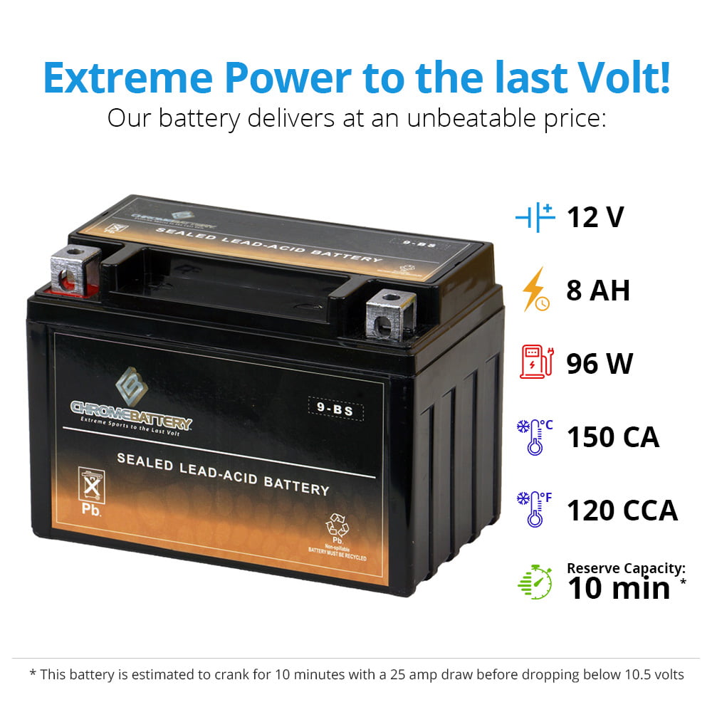 Chrome Battery Ytx9-Bs Atv Battery for Honda Trx250Ex, Te, Tm 250Cc 01-'09