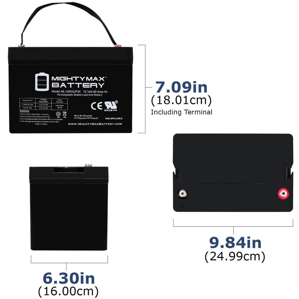 12V 60Ah Group 34 Replacement Battery For Power Wheelchair