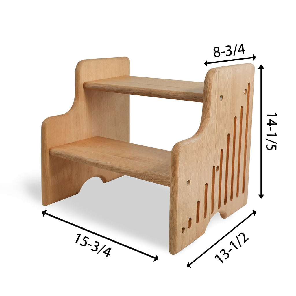 CONSDAN Hardwood Oak 2-Tier Step Stool, Kids Stool for Bathroom Kitchen Toilet, Natural Color