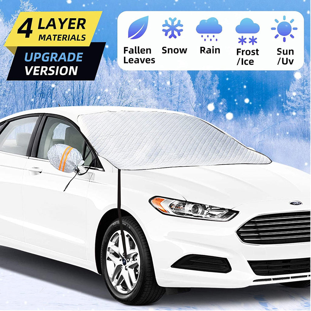 Car Windshield Snow Cover, QLASH New Upgrade Magnetic Thick Heavy Duty Snow Cover, 4 Layers Protection for All Car, Truck, SUV & Van (75''x52'')