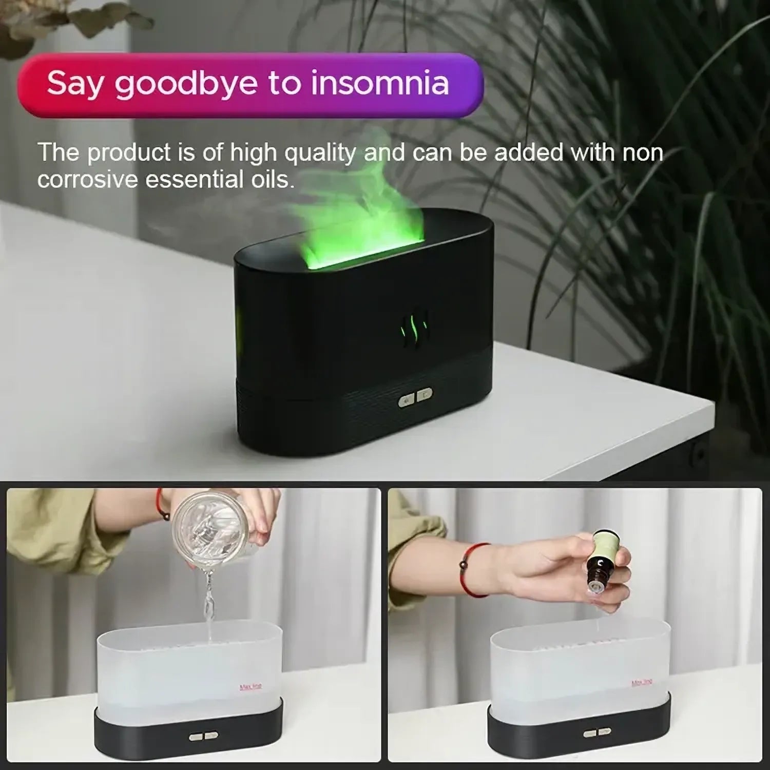 Durcord Ultrasonic Cool Mist Humidifier with 7 Colors Flame Lights,Essential Oil Diffuser,for Room,Black