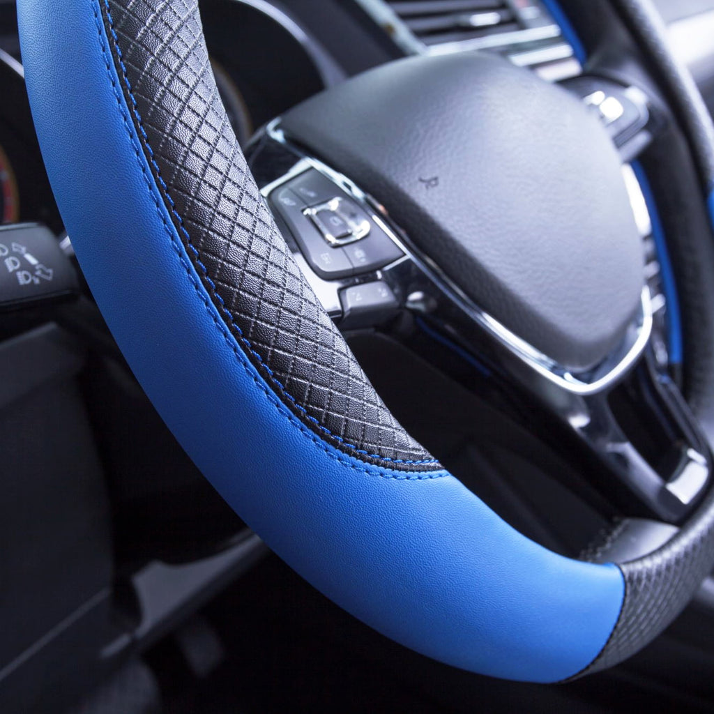 Auto Drive 1 Piece Steering Wheel Cover Racer Blue, Universal Fit