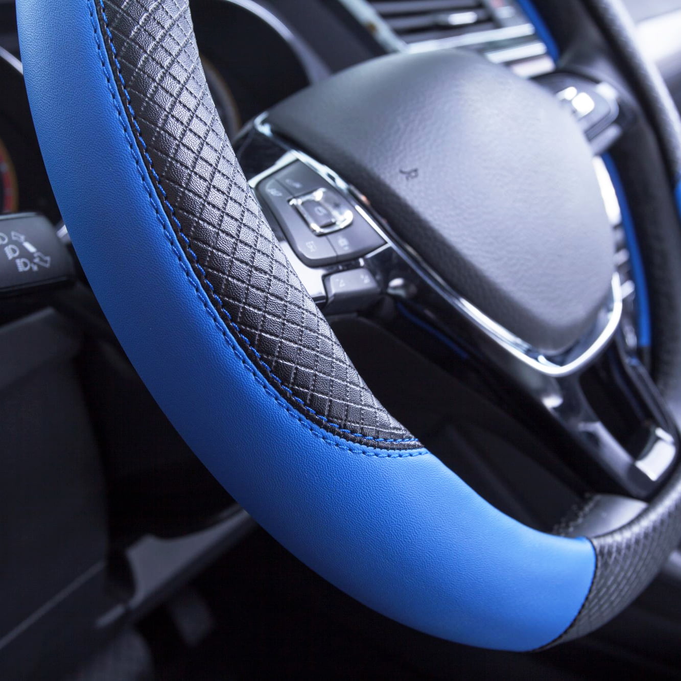 Auto Drive 1 Piece Steering Wheel Cover Racer Blue, Universal Fit