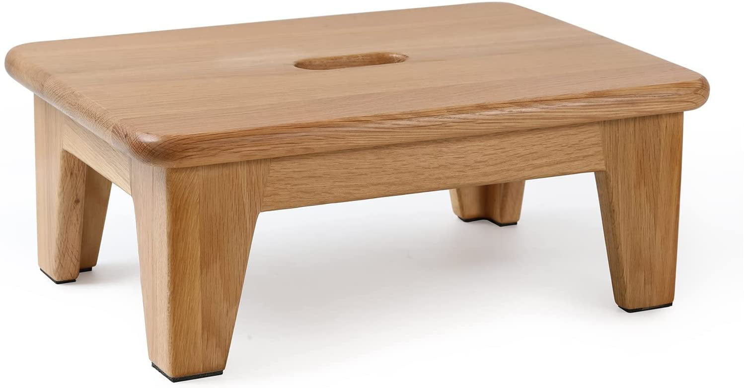 CONSDAN Step Stool for Bed, USA Grown Oak,Wooden Step Stool for Adults, One Step Stool for Seniors, 6.5" High, Non-Slip Mat, No Assembly Needed, Solid Wood, Natural Color