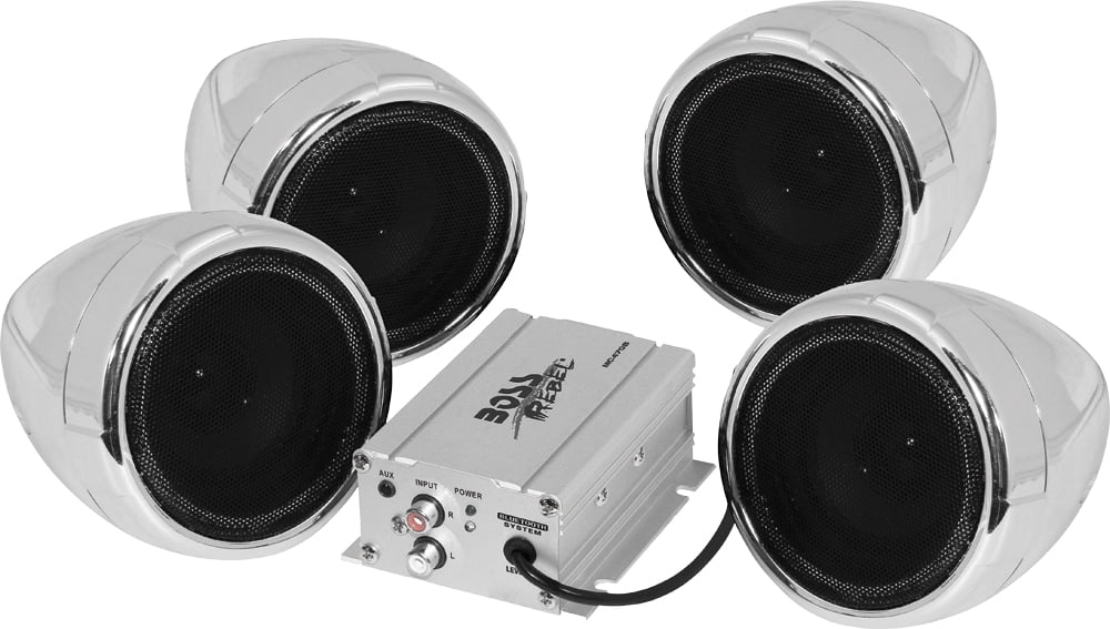 Boss Audio Systems MC470B 3 inch Motorcycle Speakers and Amplifier Audio Sound System – Bluetooth 2 Channel Amplifier, Weatherproof, Volume Control, ATV UTV Compatible, for Stereo, Tweeters