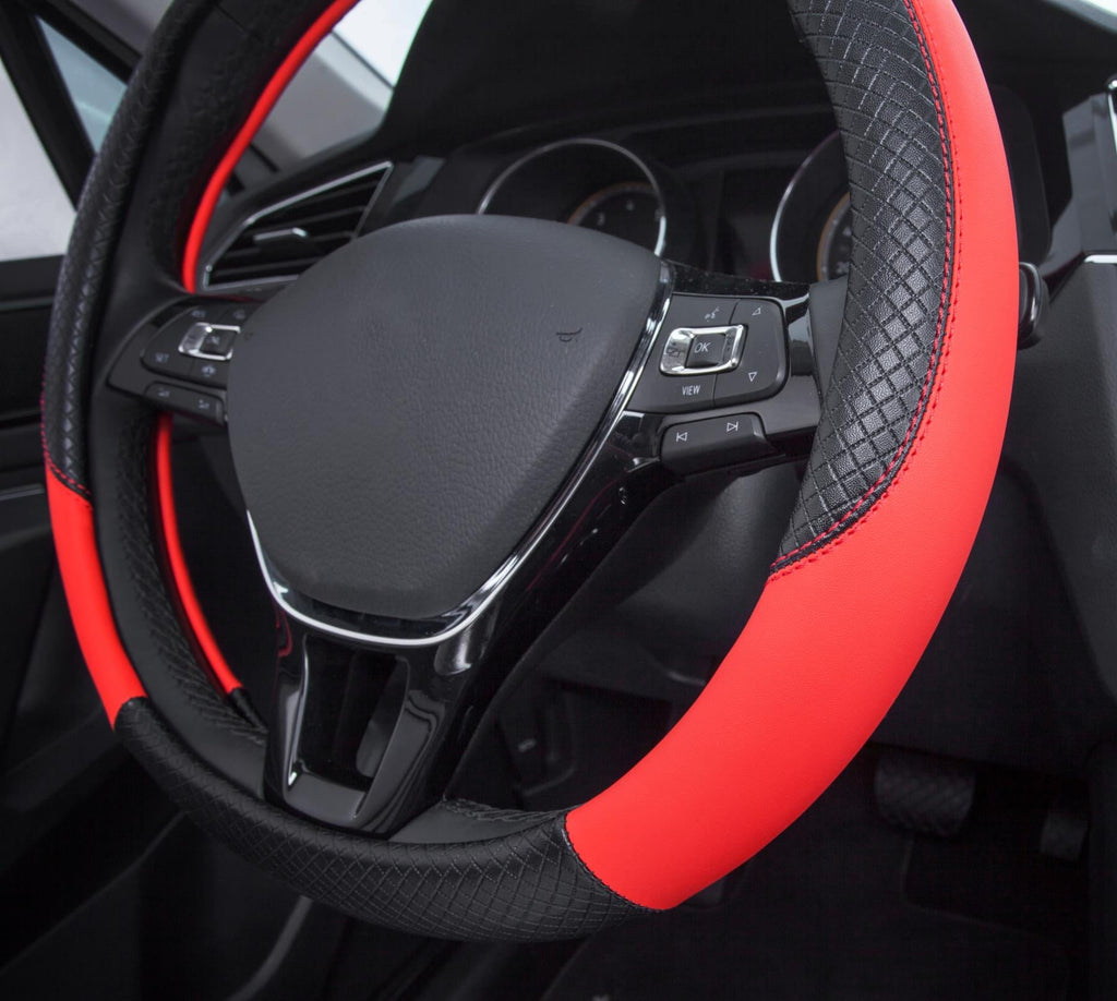 Auto Drive 1PC Steering Wheel Cover Sports Black/Red - Universal Fit