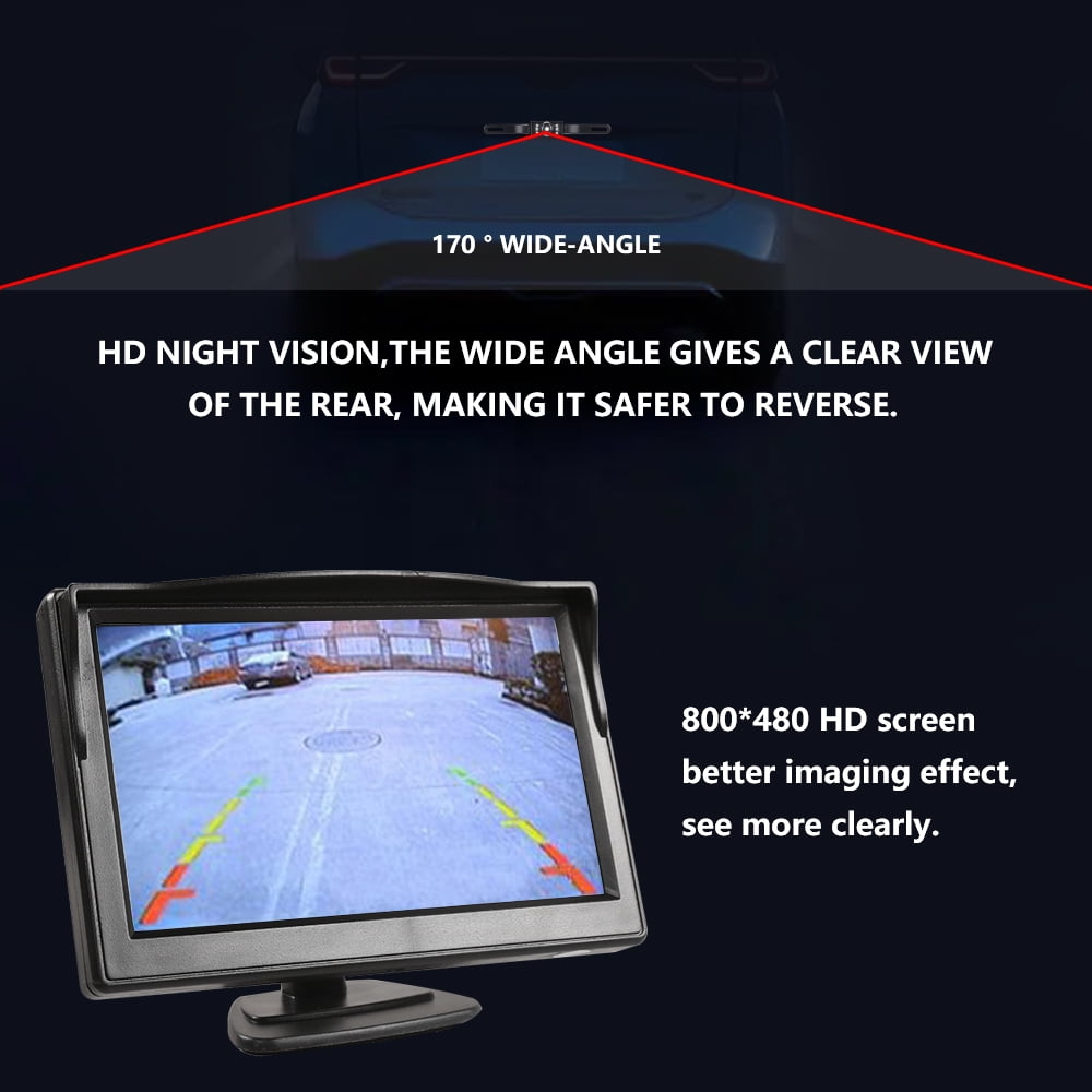 Backup Camera Monitor Kit Wireless,5 Display 9 LED License Plate Reverse Waterproof Night Vision HD Reversing Universal for Car/Vehicle/SUV/Van/Camper