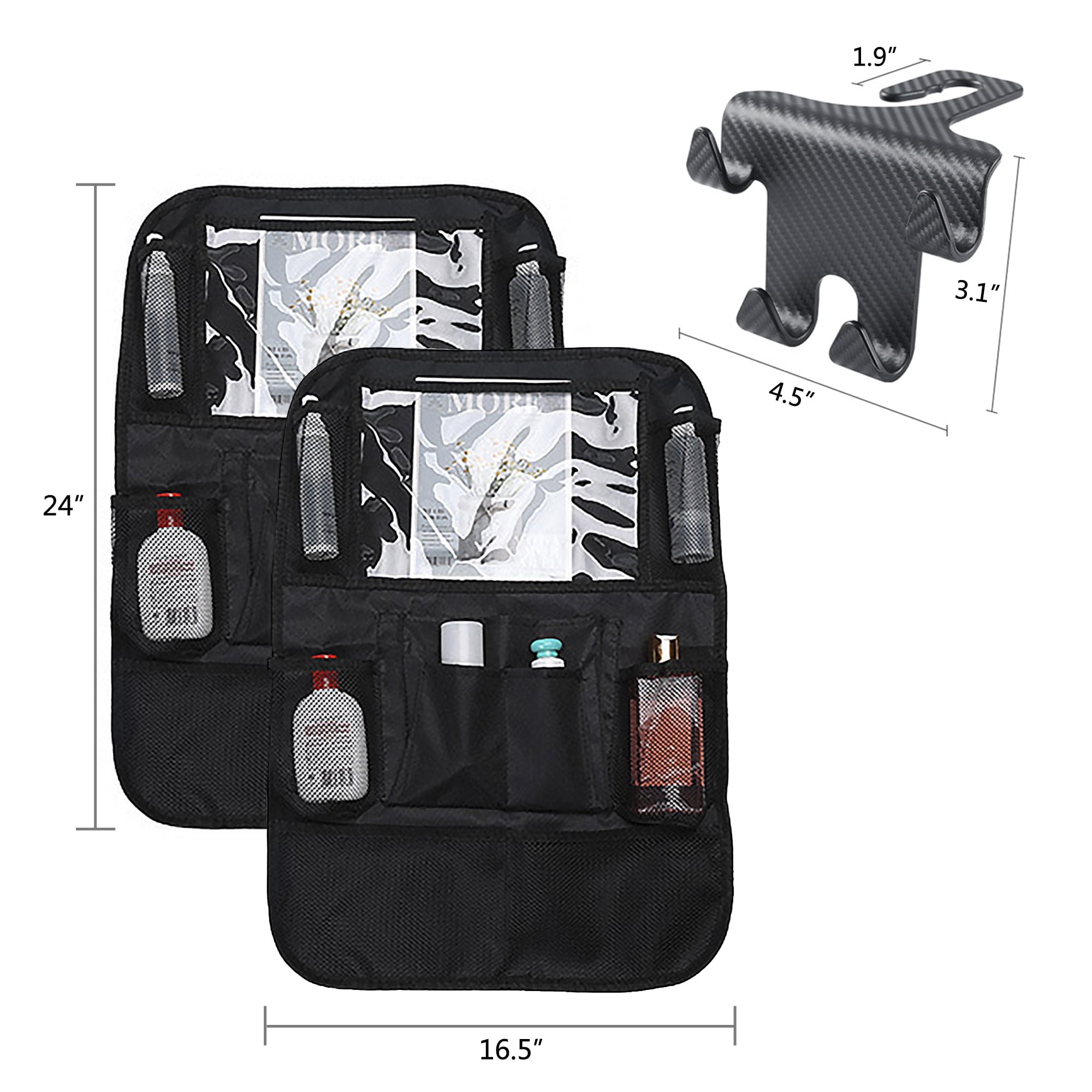 2 Pack Car Back Seat Organizer with Extra Hanging Hook, Multi-Pockets Auto Seat Travel Storage Bag, Universal Car Storage Holder
