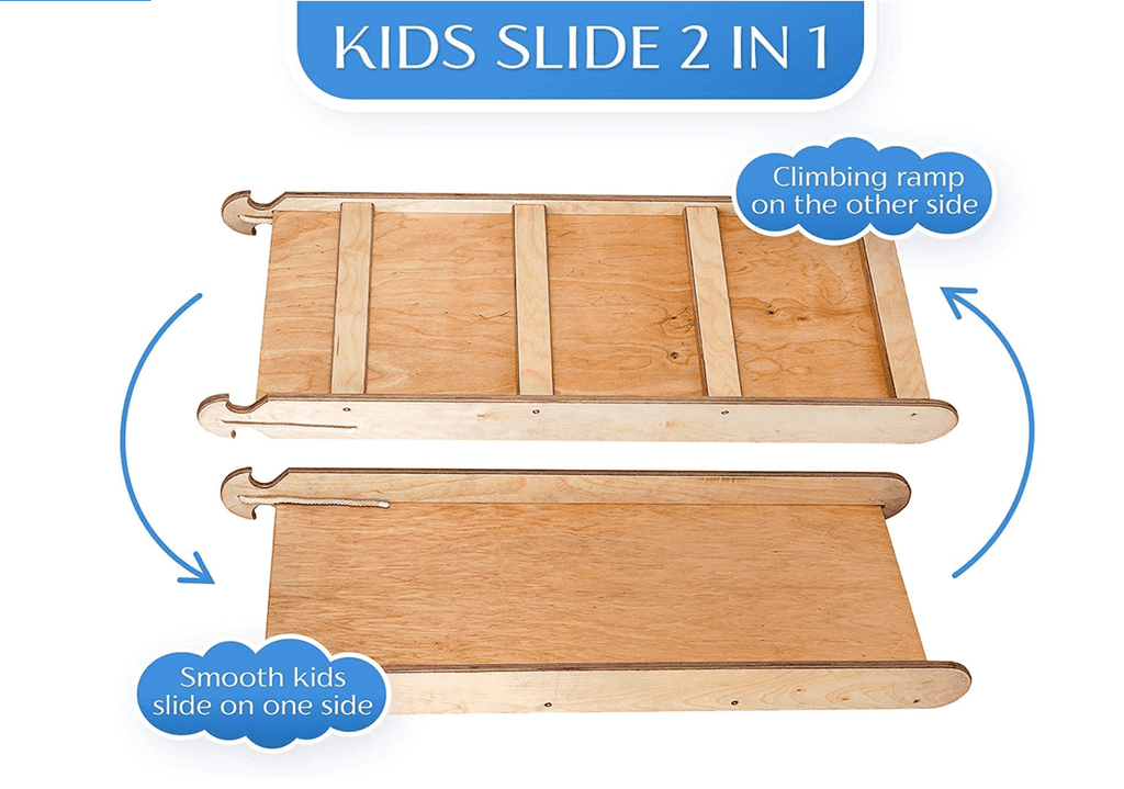 QJUHUNG 2-in-1 Indoor/Outdoor Wooden Playset  Foldable Pickler Triangle and Slide Climbing Board - Montessori  and Toddler Toys  Baby Playground Play Gym for Home and Backyard