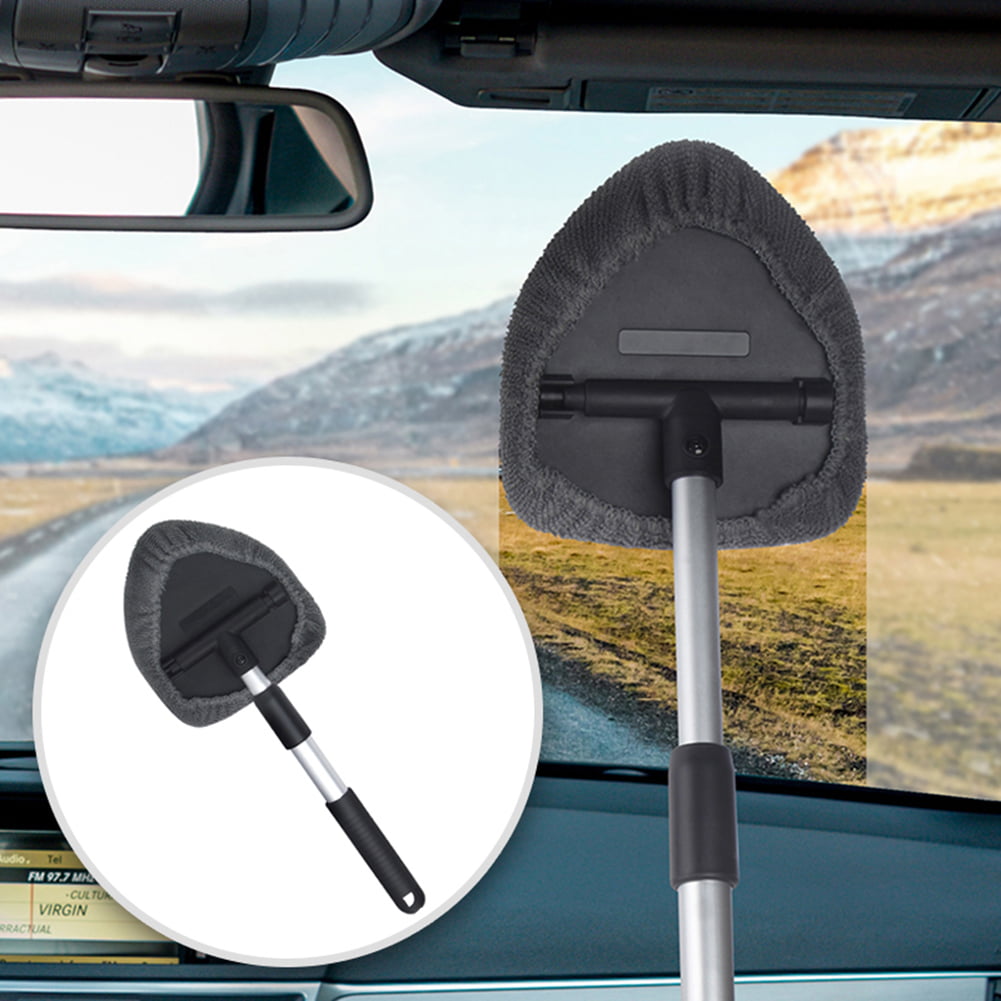 Anpro Car Windshield Cleaner, Microfiber Car Window Cleaning Tool with Extendable Handle and Washable Reusable Cloth Pad Head Auto Interior Exterior Glass Wiper Kits
