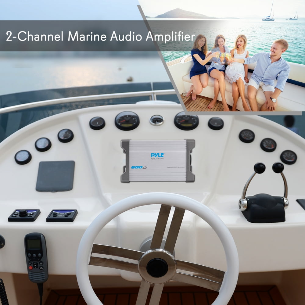 Pyle PLMRMP2A Waterproof 600 W 2 Channel Marine Power Audio Amplifier for Boats