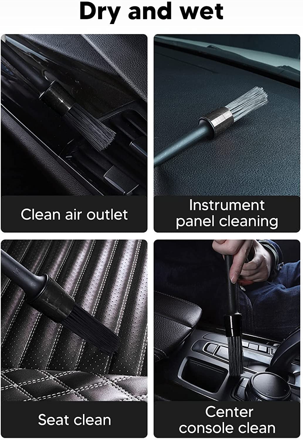 Detailing Brush Set, 5PCS Different Sizes Auto Detailing Brushes Soft Nylon Car Detail Brushes for Car Interior Exterior Tires Air Vents Panels Leather Engine Bay Cleaning (Black) (Black)