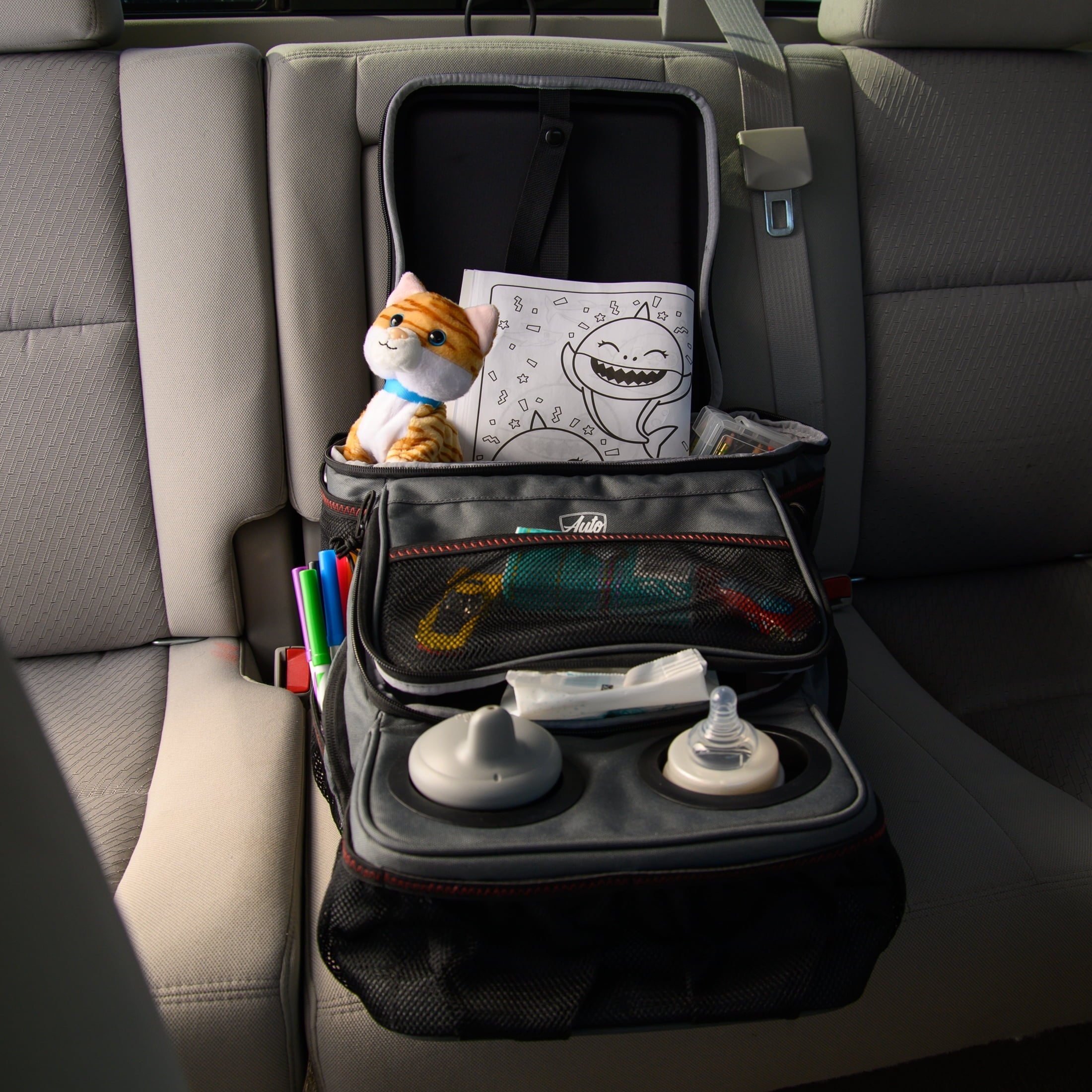 Auto Drive Backseat Organizer with Cup Holders and Storage, Black