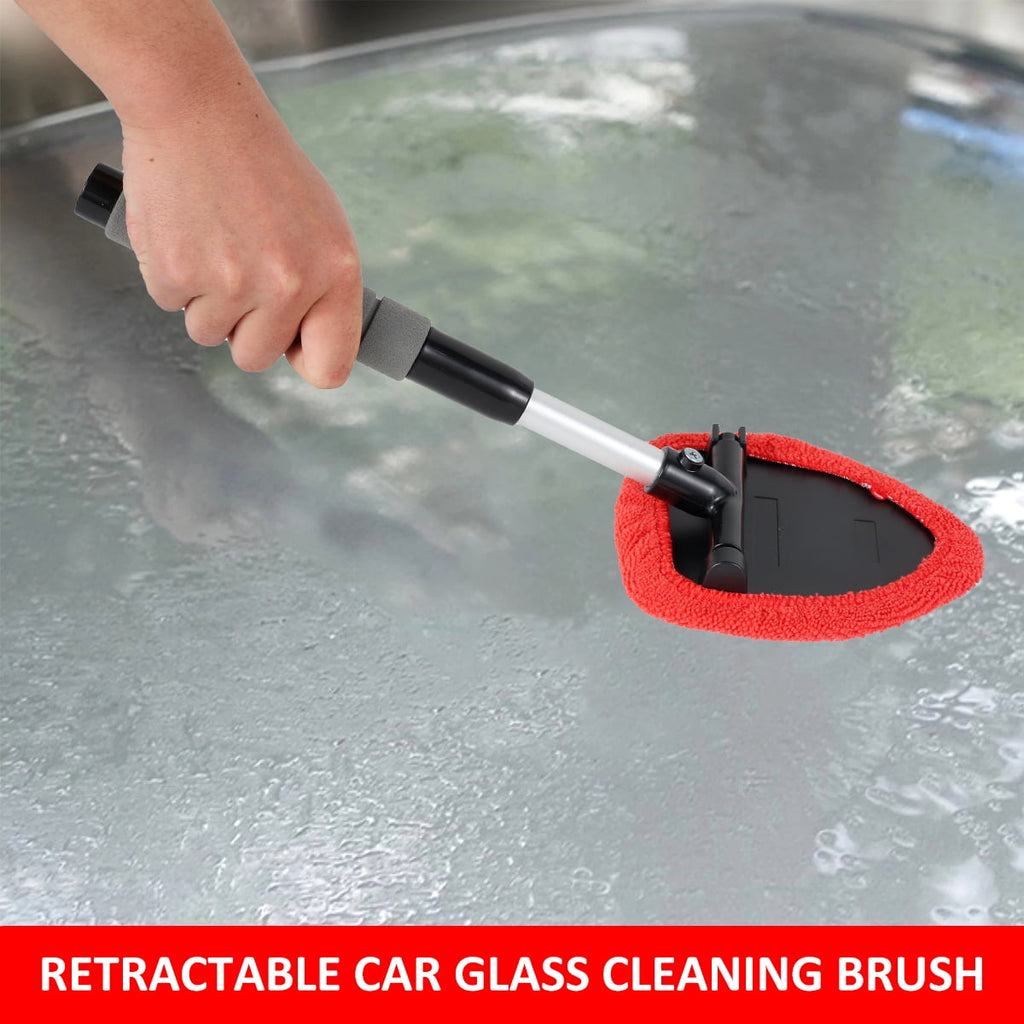 Summerkimy Windshield Cleaner -Microfiber Car Window Cleaning Tool with Extendable Handle and Washable Reusable Cloth Pad Head Auto Interior Exterior Glass Wiper Car Glass Cleaner Kit (Extendable)
