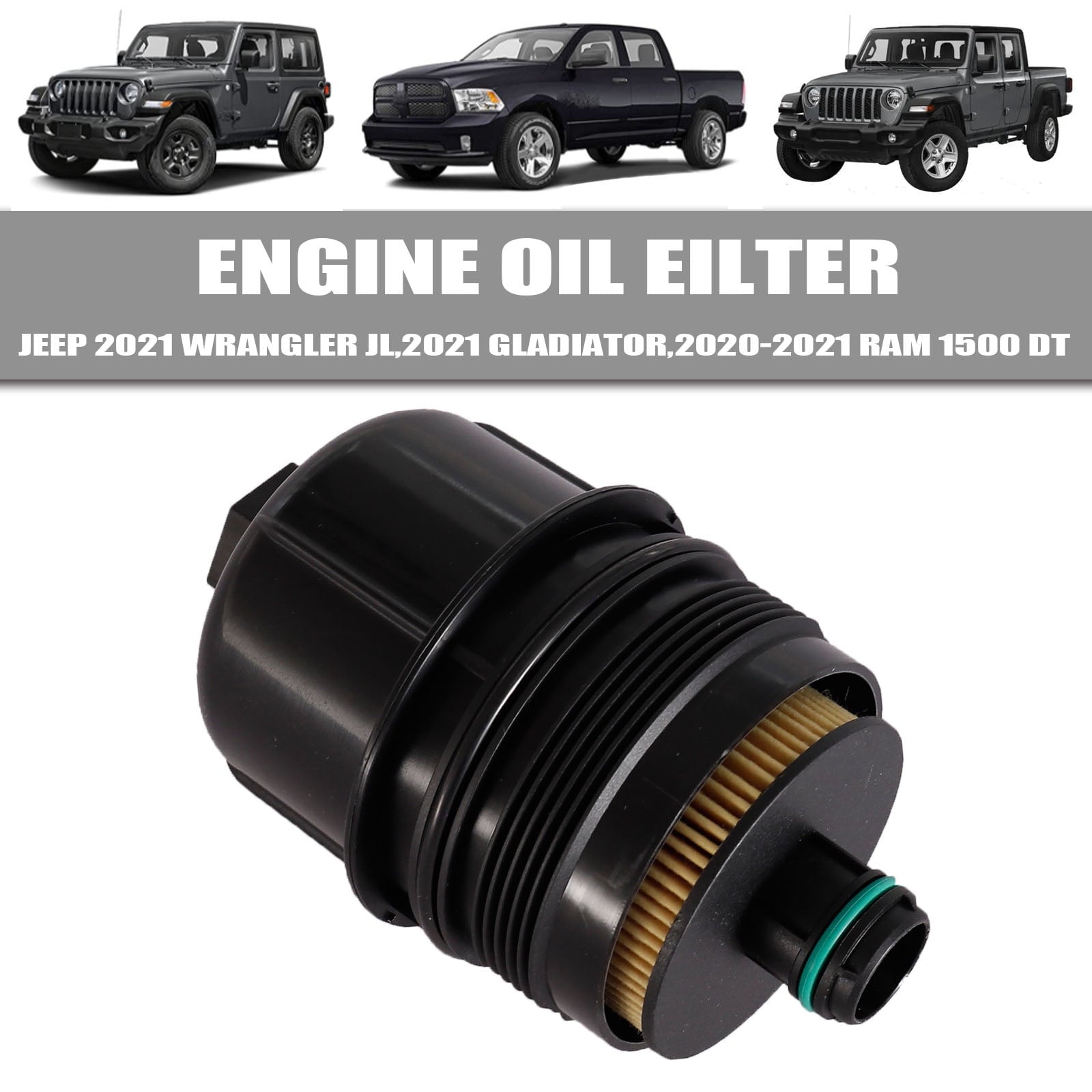 Oil filter for EcoDiesel 3.0L V6 Vehicles Jeep 2020-2021 Wrangler JL, 2021 Gladiator | Ram 2020-2021 Ram 1500 DT Replaces 68507598AA, 68498720AA