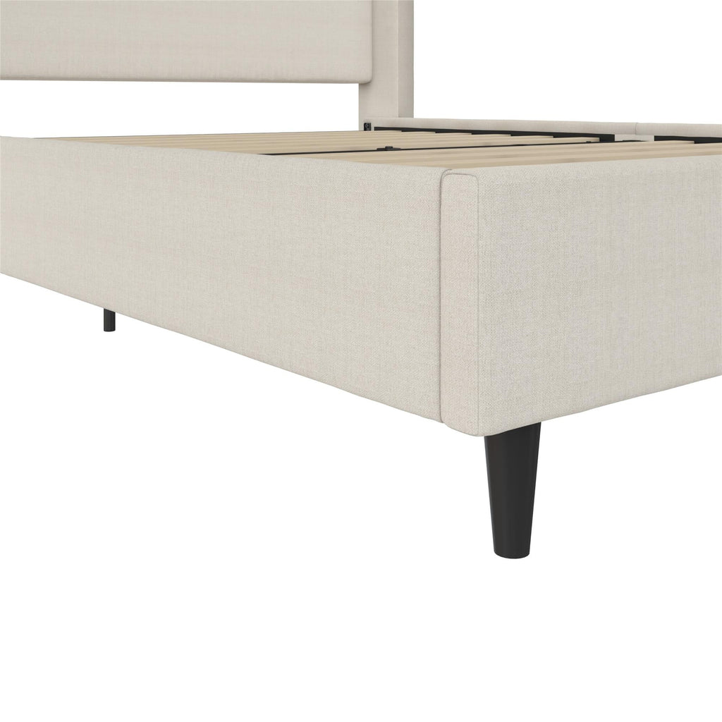 DHP Eveline Upholstered Platform Bed Frame with High Wingback Headboard, Queen, Textured Ivory Canvas