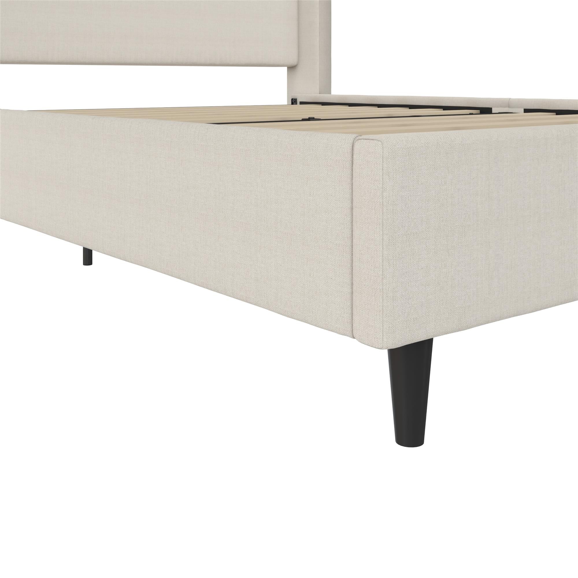 DHP Eveline Upholstered Platform Bed Frame with High Wingback Headboard, Queen, Textured Ivory Canvas