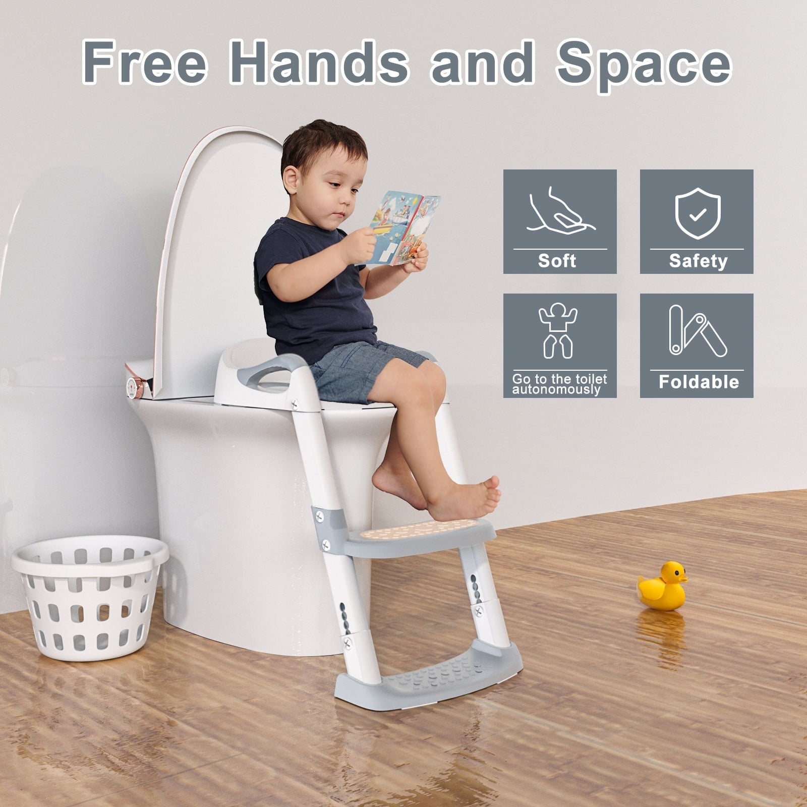 XJD Potty Training Toilet Seat for Toddlers,kids Folding Potty Seat with Ladders Steps Stools,Grey