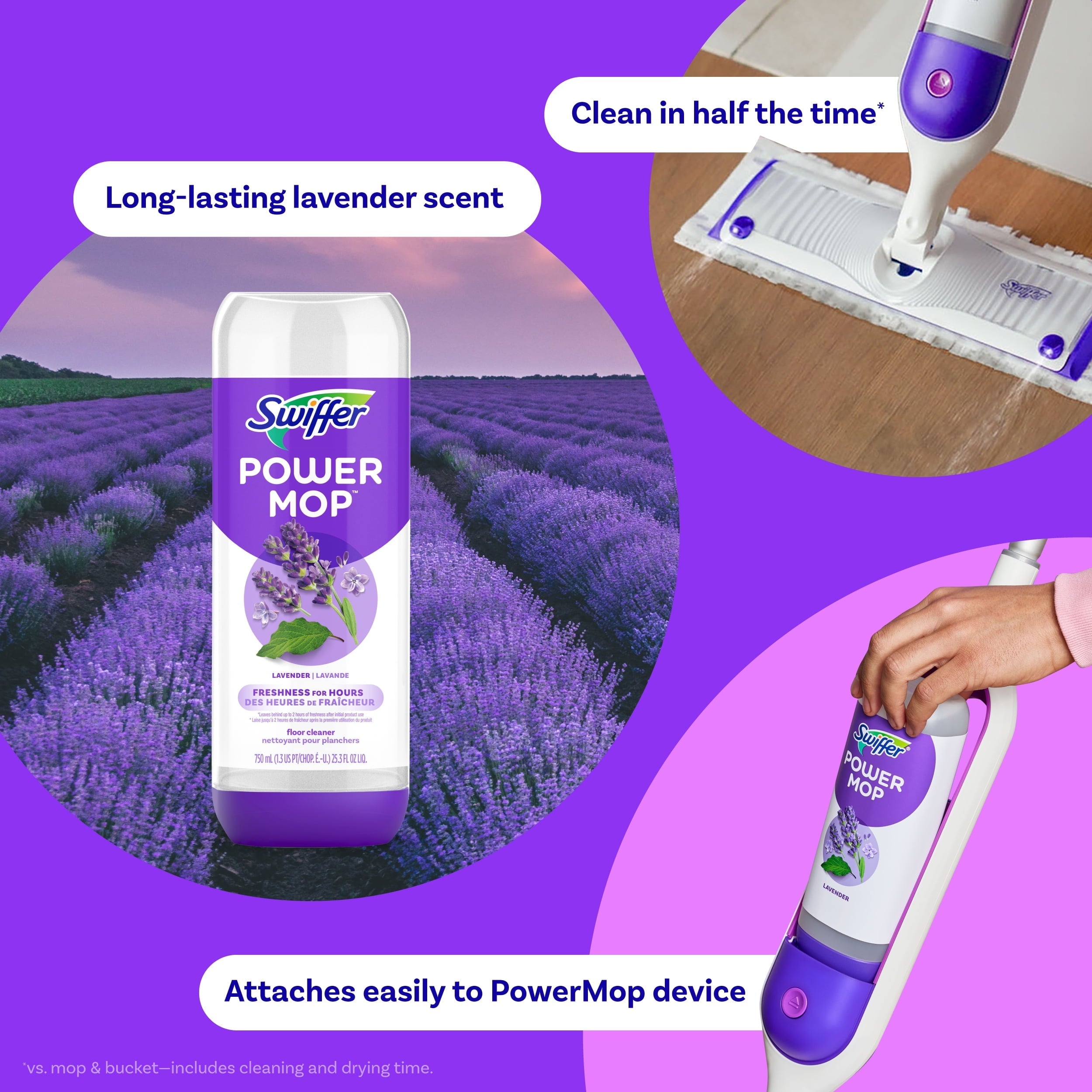 Swiffer PowerMop Liquid Floor Cleaner Solution, Lavender, 25.3 oz, 2 Pack