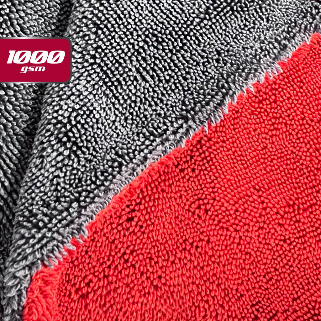 Platinum Series Twisted Terry Super Absorbent Car Drying Cleaning Towel, 2 Count, Red, Gray