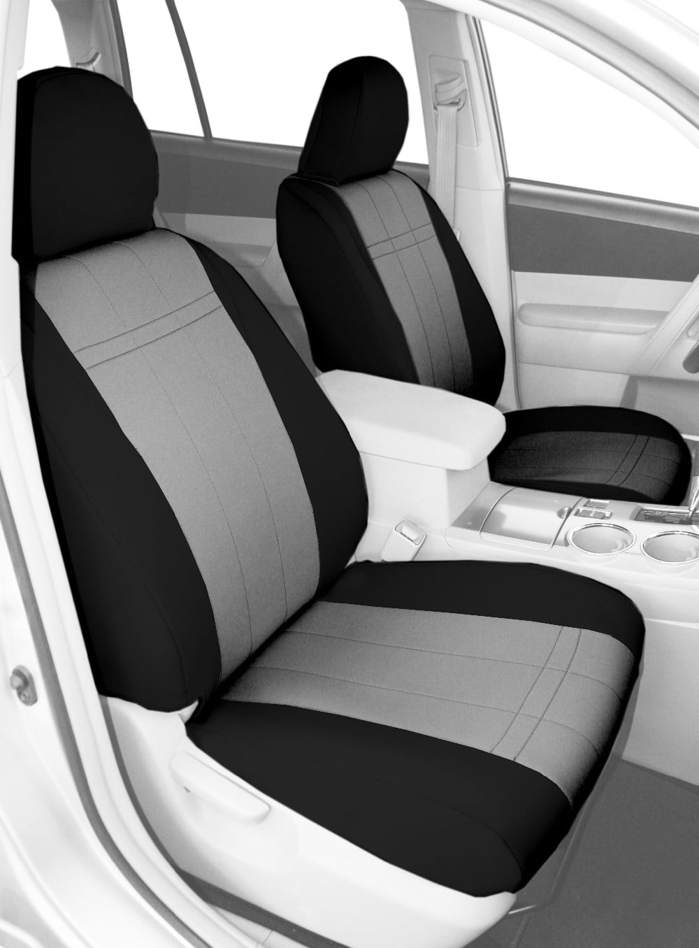 CalTrend Front NeoSupreme Seat Covers for 2014-2020 Chevy/GMC Tahoe|Sierra|Silverado|Suburban 1500-3500 - CV524-08NN Lt Grey Insert with Black Trim