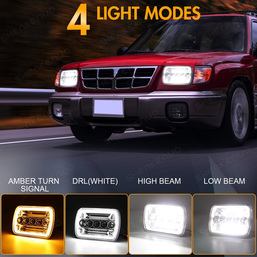 Pair 7x6 5x7 Halo LED Headlights with DRL for GMC Safari C6500 C7500 Topkick