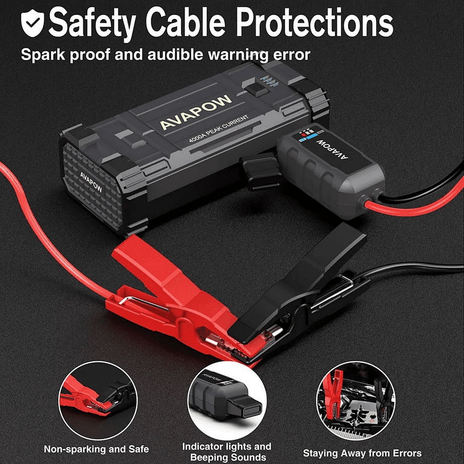 AVAPOW Car Jump Starter, 4000A Peak 27800mAh Battery Jump Starter (for All Gas or Up to 10L Diesel), Battery Booster Power Pack, 12V Auto Jump Box with LED Light, USB Quick Charge 3.0