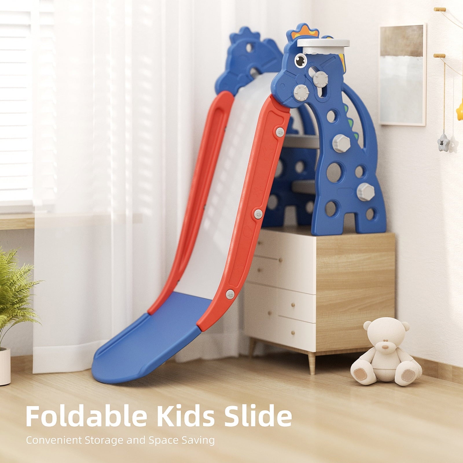 KORIMEFA Toddler Slide Kids Slide with Basketball Hoop for Baby, Backyard Baby Playground Kids Slide, Freestanding Baby Climber Playset Indoor Slide Toys, Slide for Toddlers Age 1-3 Boys Girls, Blue