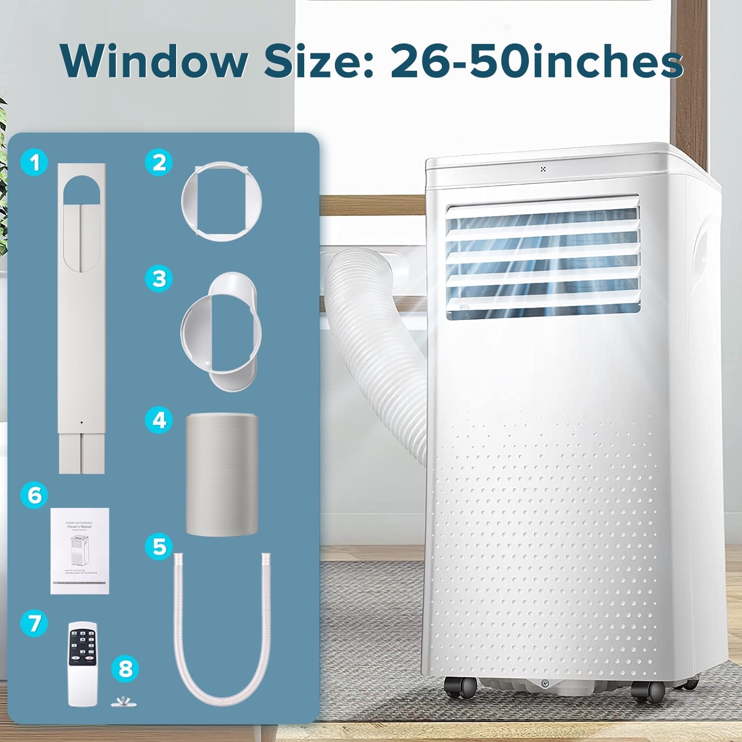 Auseo 5,200 BTU(8000 BTU ASHRAE) Portable Air Conditioners, 3 in 1, Remote Control & Window Kit, Quiet AC Unit for Room/Office