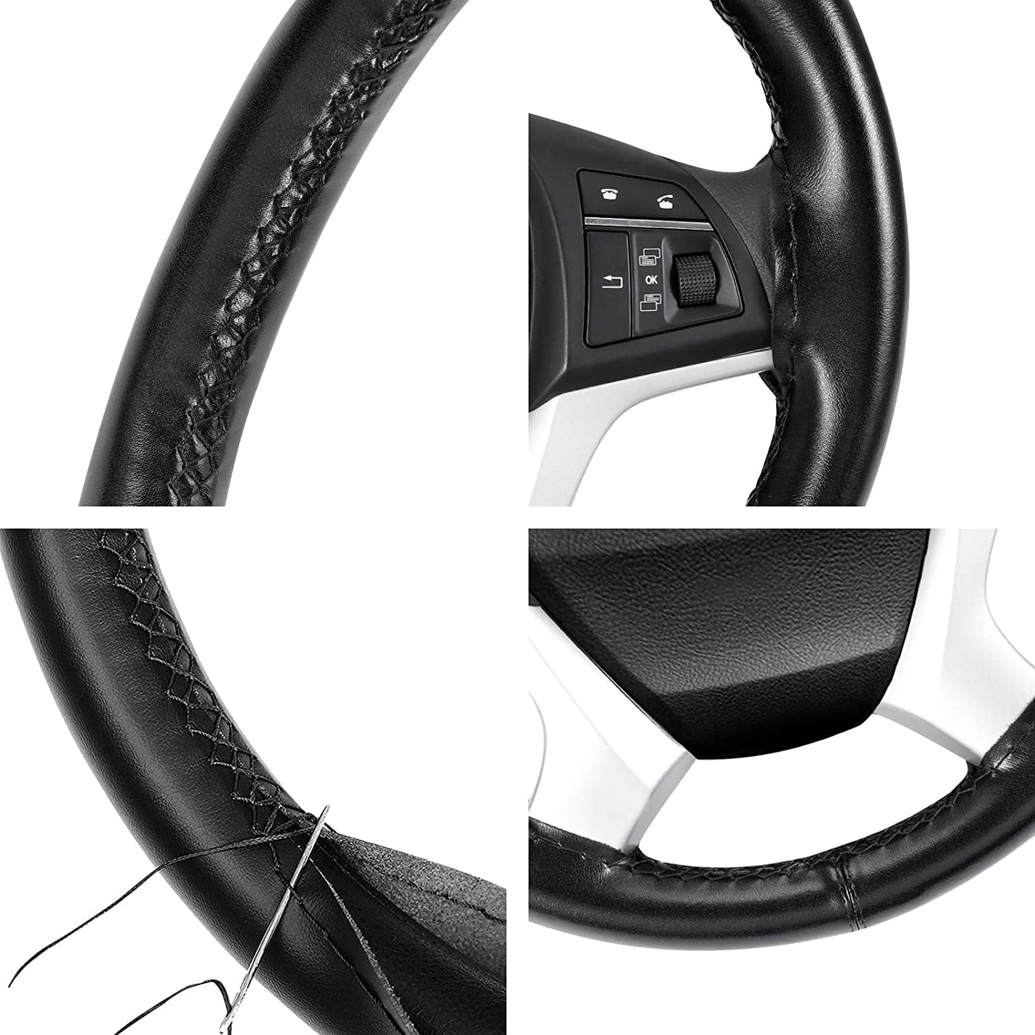 New Black Genuine Leather For TOYOTA 15" Diameter Car Auto Steering Wheel Cover
