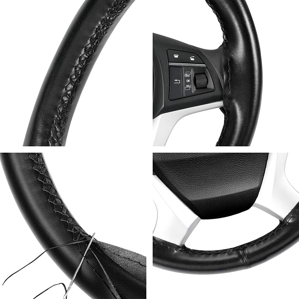 For Honda Civic 2006-2021-Replacement Leather Steering Wheel Cover Black 15''