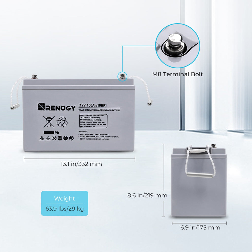 Renogy Deep Cycle AGM Battery 12 Volt 100Ah, 3% Self-Discharge Rate, 2000A Max Discharge Current, Safe Charge Most Home Appliances for RV, Camping, Cabin, Marine and Off-Grid System, Maintenance-Free