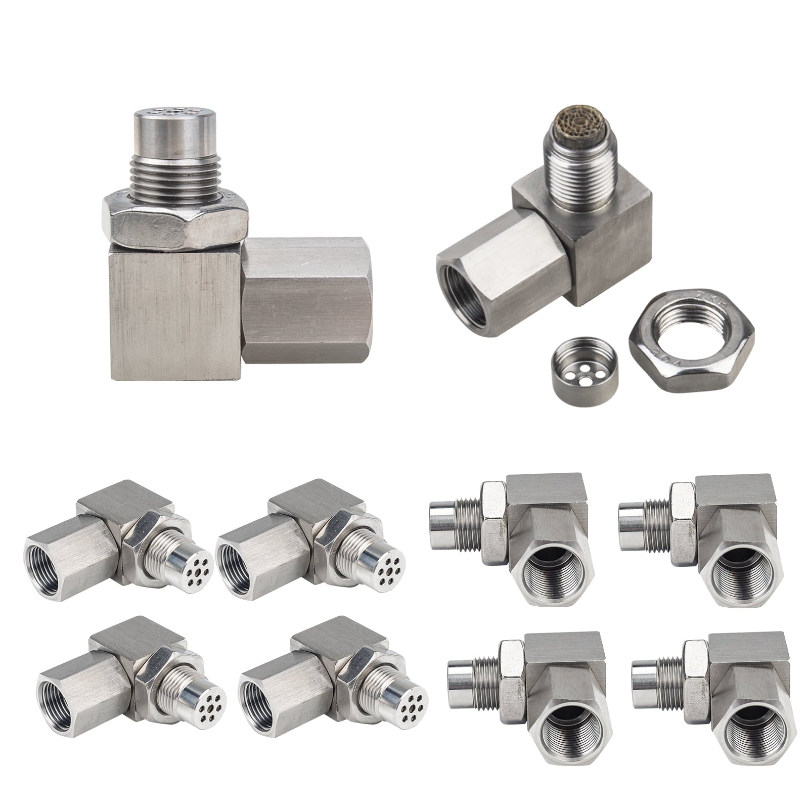 3mirrors 90-Degree 02 Sensor Check Engine Light Eliminator Adapter M18x1.5 Mounting Fittings Accessories - Stainless Steel, 10-Pack