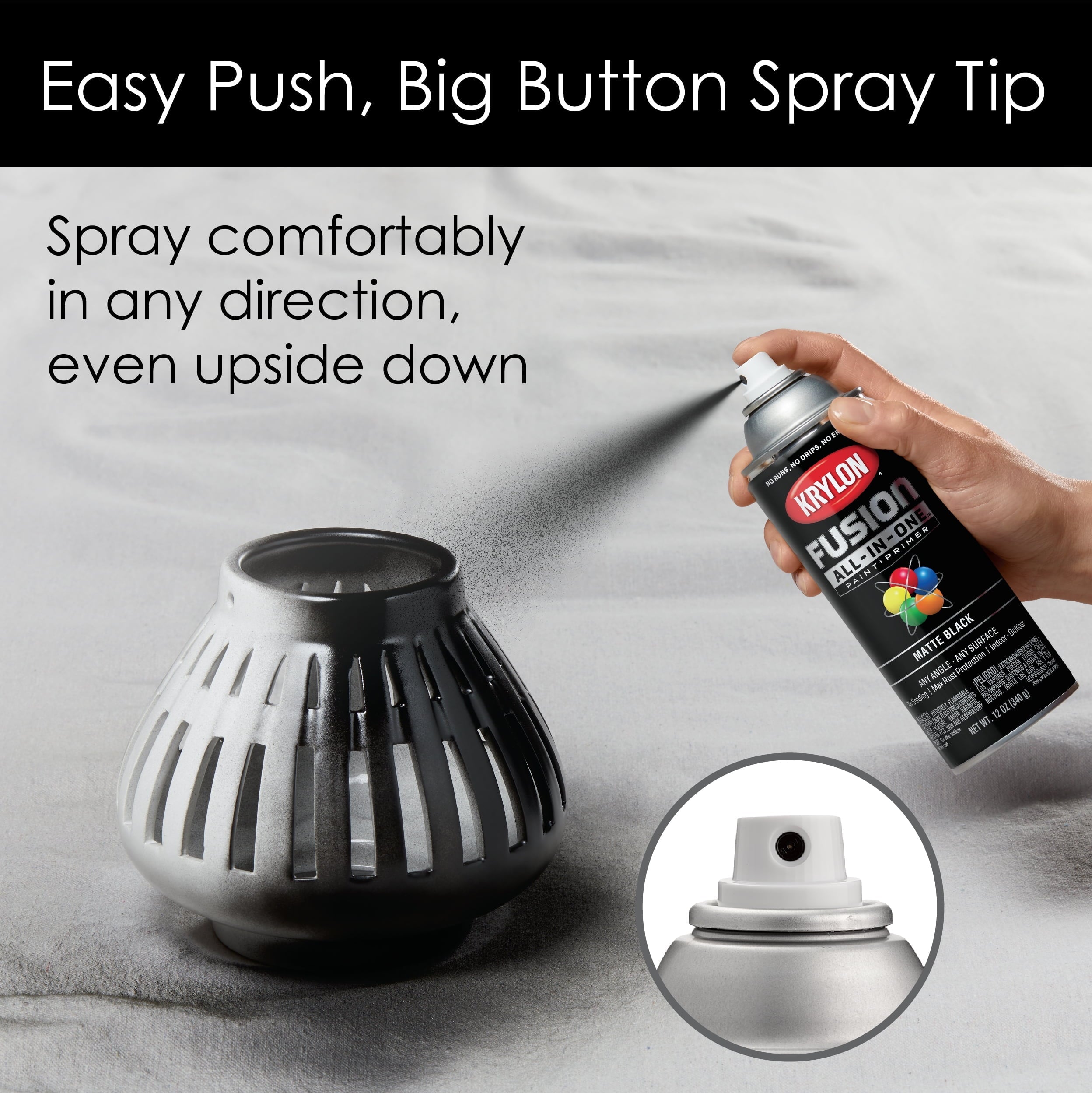 Krylon K02754007 Krylon Fusion All-In-One Black Matte 12 oz Spray Paint, Multi-Surface, (1 Piece, 1 Pack)