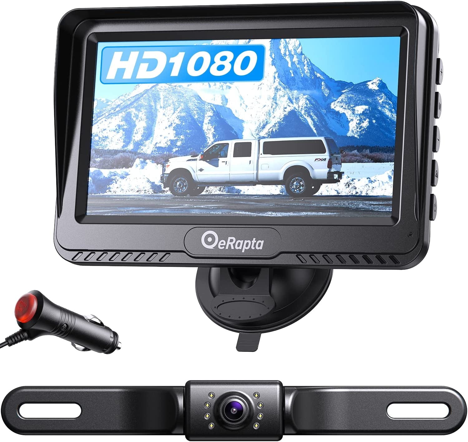 eRapta Backup Camera with Monitor 4.3 inch License Plate Wired Back up Camera for Car or Truck Pickup SUV Rear View Camera Backing Reverse Camera IP69 Waterproof Nice Night Vision ERT01