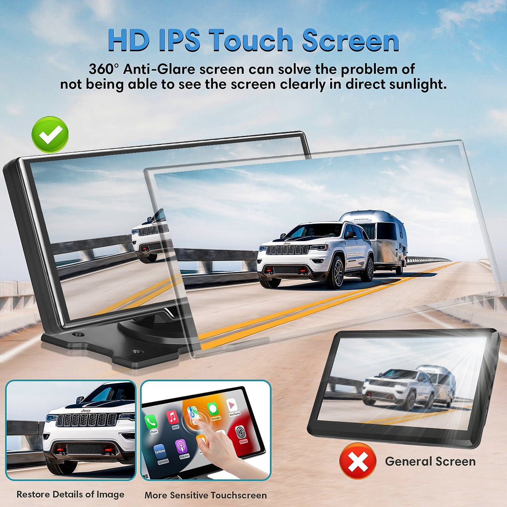 Wireless Carplay Android Auto Portable Car Stereo, 64G SD Card, 2.5K Dash Cam, Backup Camera, Bluetooth, GPS Navigation Car Radio, Bluetooth/FM Transmission, 10" Touchscreen Carplay Screen