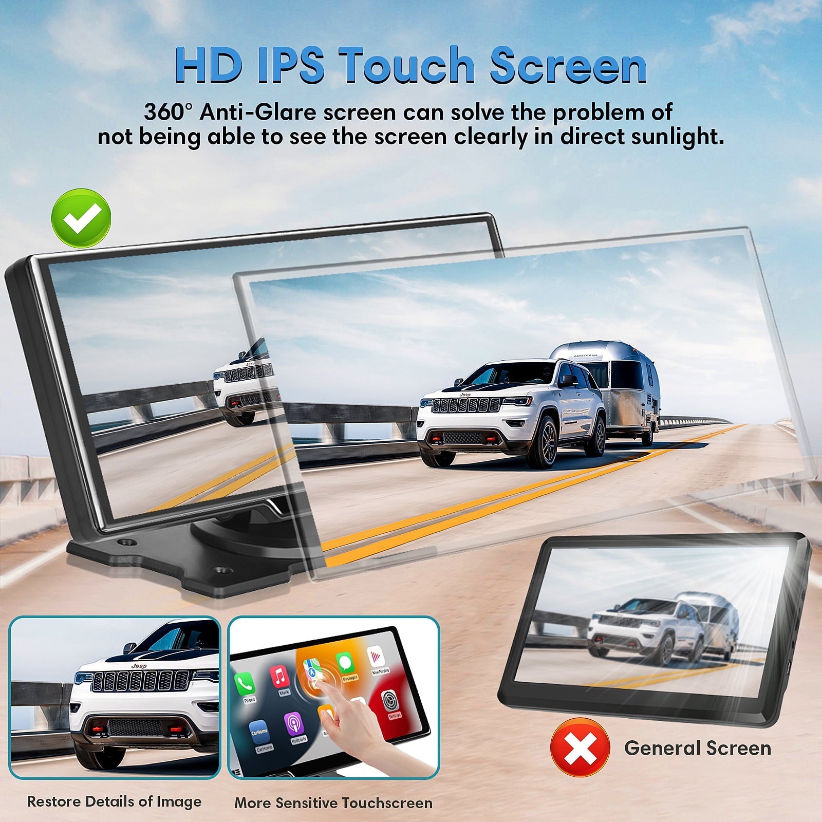 Wireless Carplay Android Auto Portable Car Stereo, 64G SD Card, 2.5K Dash Cam, Backup Camera, Bluetooth, GPS Navigation Car Radio, Bluetooth/FM Transmission, 10" Touchscreen Carplay Screen