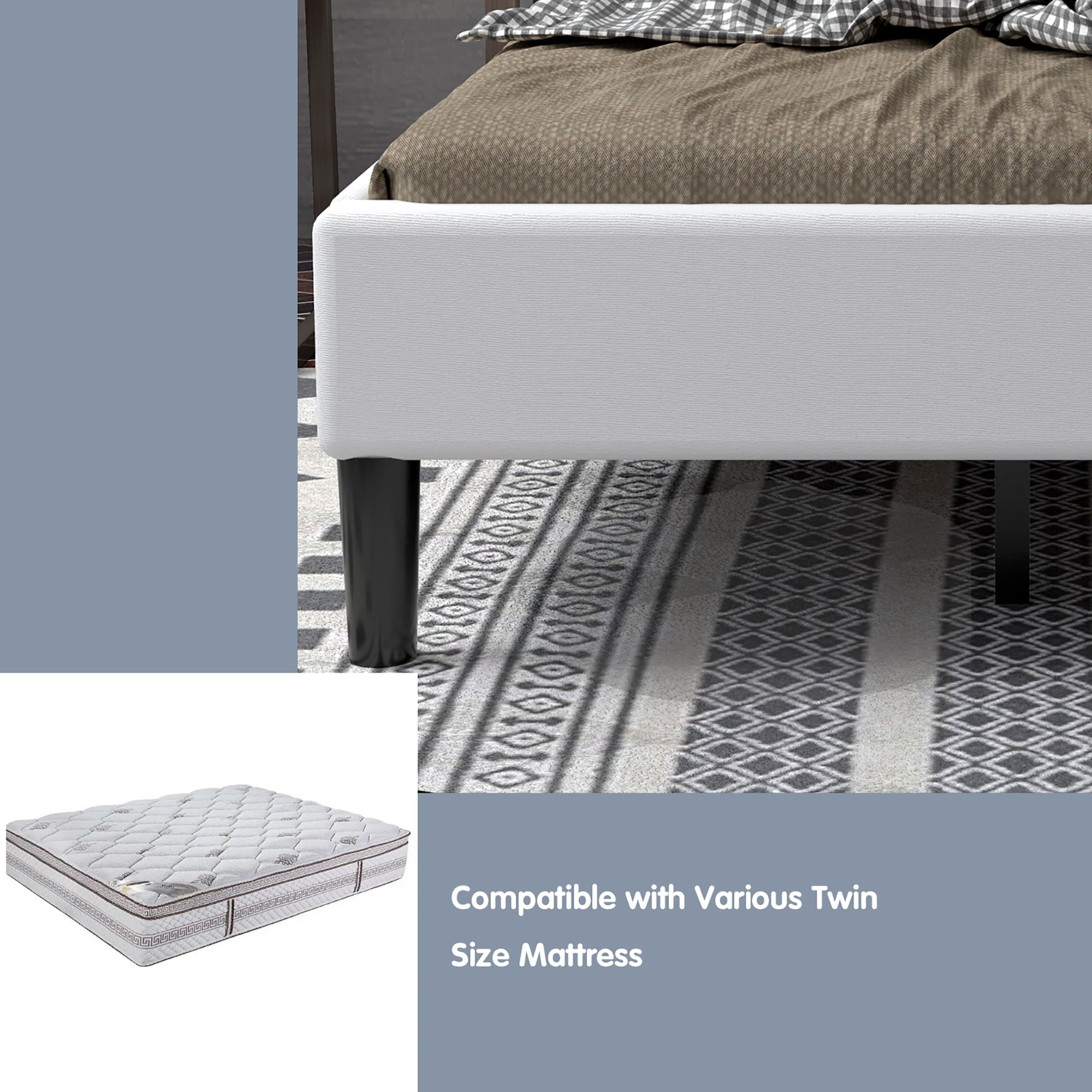 Costway Twin Upholstered Bed Frame Button Tufted Headboard Mattress Foundation Beige