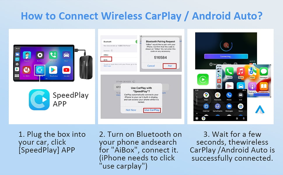 HERILARY Wireless Carplay and Android Auto, Apple Car Play Adapter for Car Stereo Factory Wired CarPlay Support Netflix/YouTube/Tiktok/Google Play/TF Card, 5GHz Wifi, Plug and Play