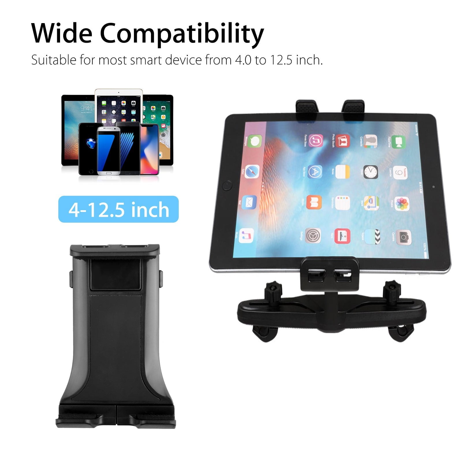 Car Headrest Tablet Holder, EEEkit Universal Adjustable Car Seat Headrest Tablet Mount Holder Fit for Apple iPad Air Mini, Samsung Galaxy Tab, Kindle Fire, Nintendo Switch, and 4.0"-12.5" Tablet