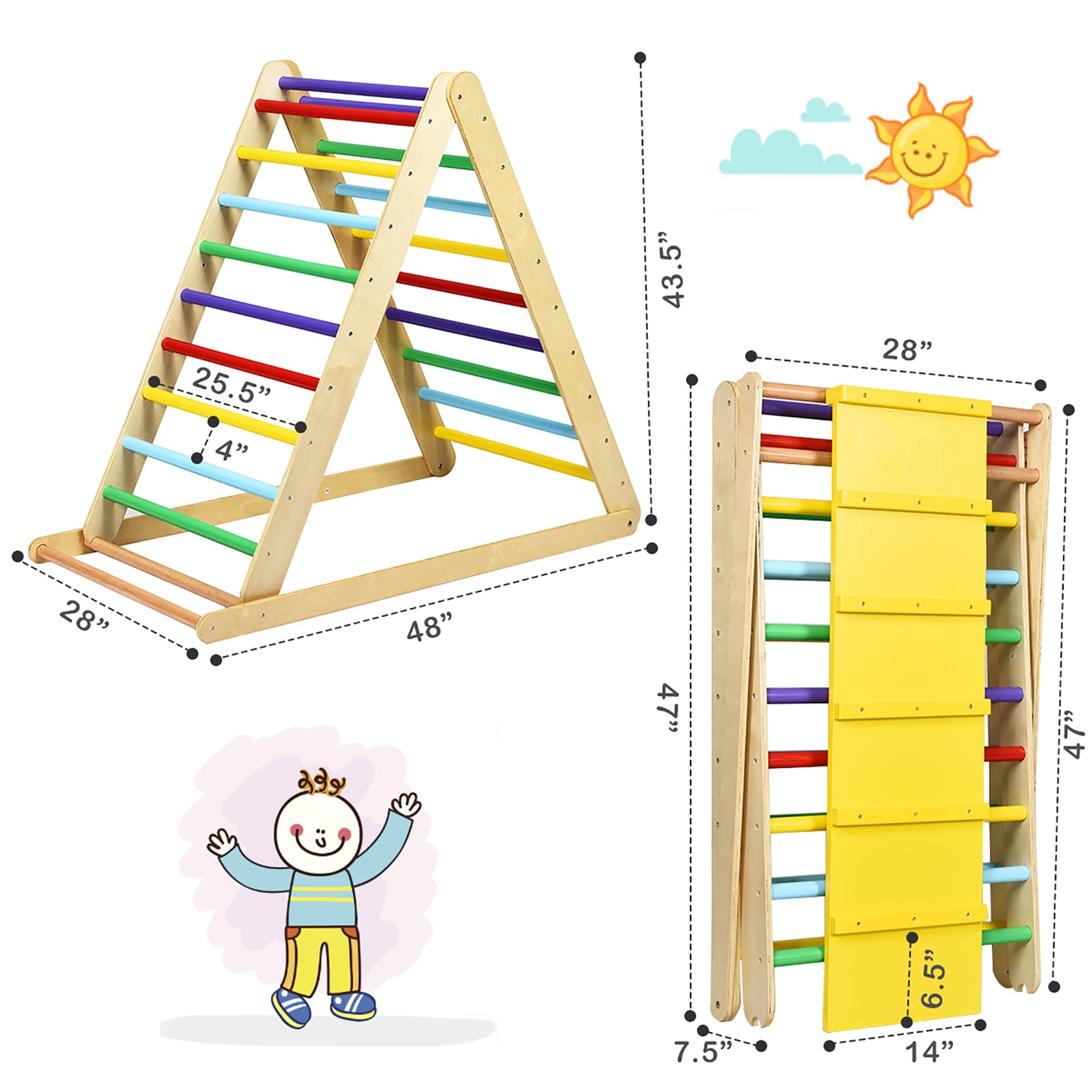 Costway Foldable Wooden Climbing Triangle Indoor Climber w/Ladder for Baby Toddler