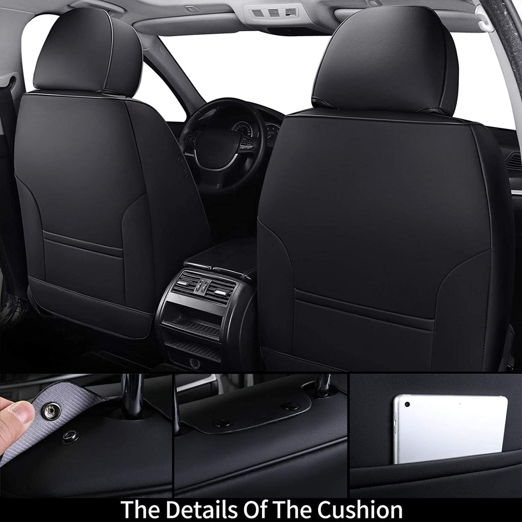 Coverado Front Seat Covers 6 Pieces, Waterproof Nappa Leather Car Seat Protectors Auto Interior, Universal Fit for Most Sedans SUV Pick-up Truck, Black