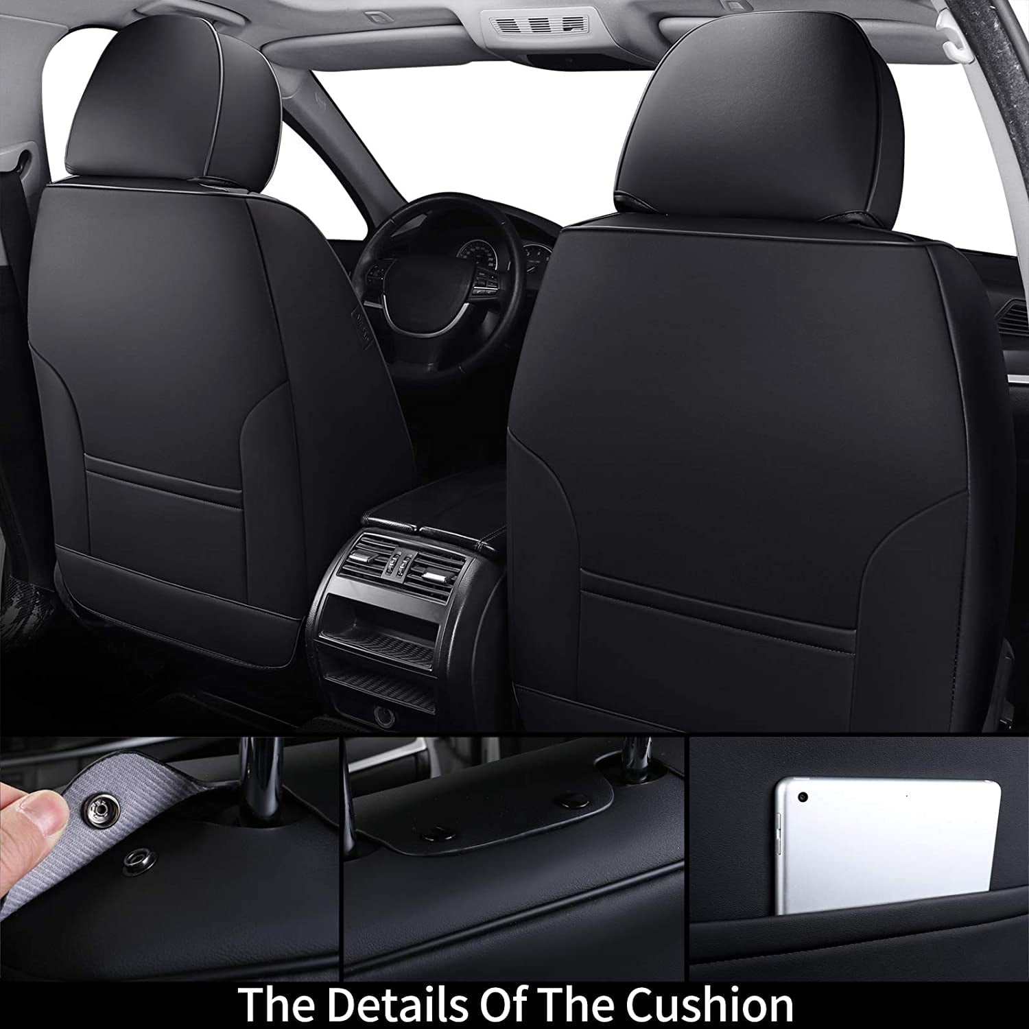 Coverado Front Seat Covers 6 Pieces, Waterproof Nappa Leather Car Seat Protectors Auto Interior, Universal Fit for Most Sedans SUV Pick-up Truck, Black