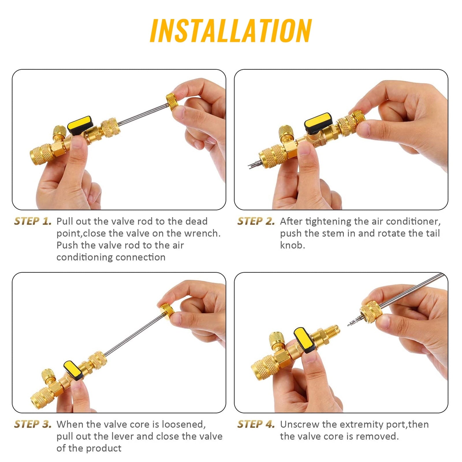 Valve Core Remover Installer Tool, EEEkit Dual Size SAE 1/4 and 5/16 Port Air Conditioning Line Repair Tools for HVAC R22 R410A, 5 Valve Cores with Teflon Seal