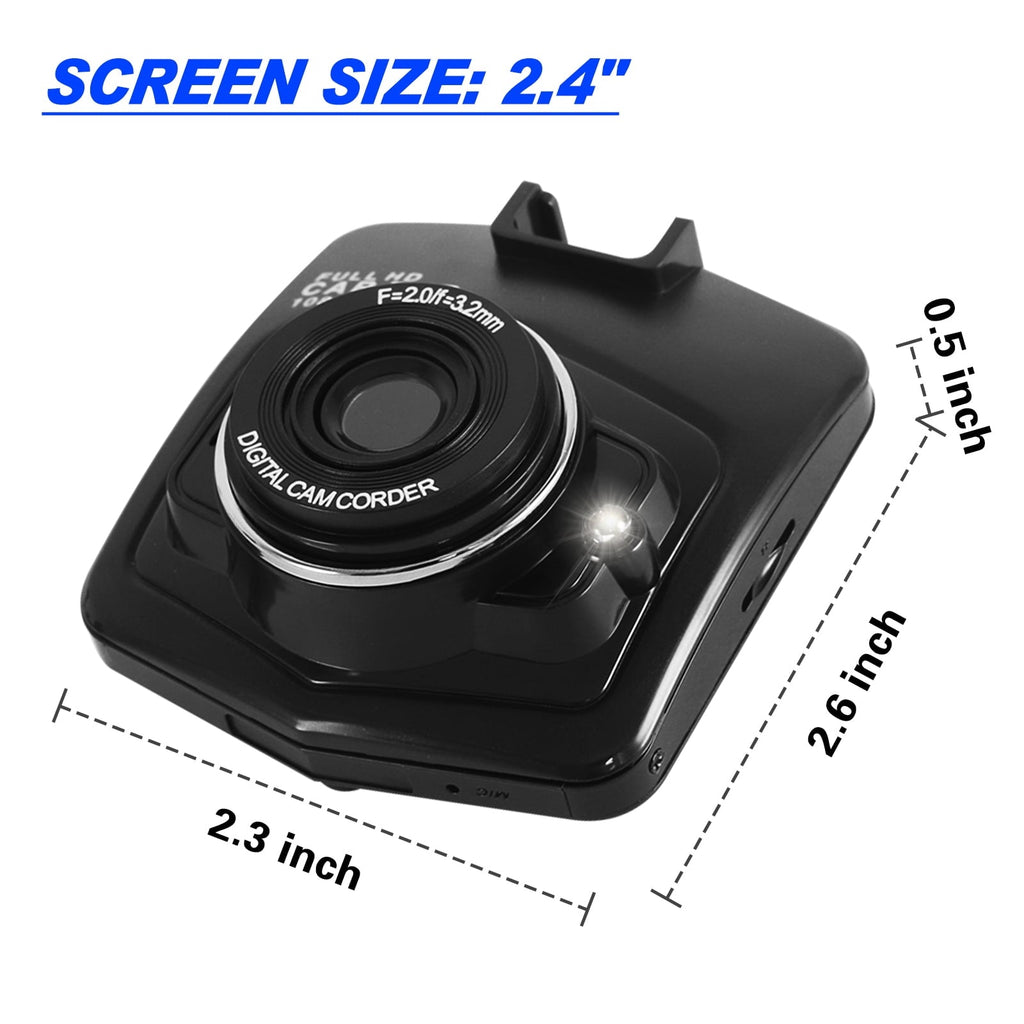 Dashcam Car Camera with 2.4" LCD Screen, 1080P HD Car Automotive Dash Cam Front Rear Driving Recorder WDR for Car Truck SUV, Night Vision, Loop Recording, Motion Detection, G-sensor