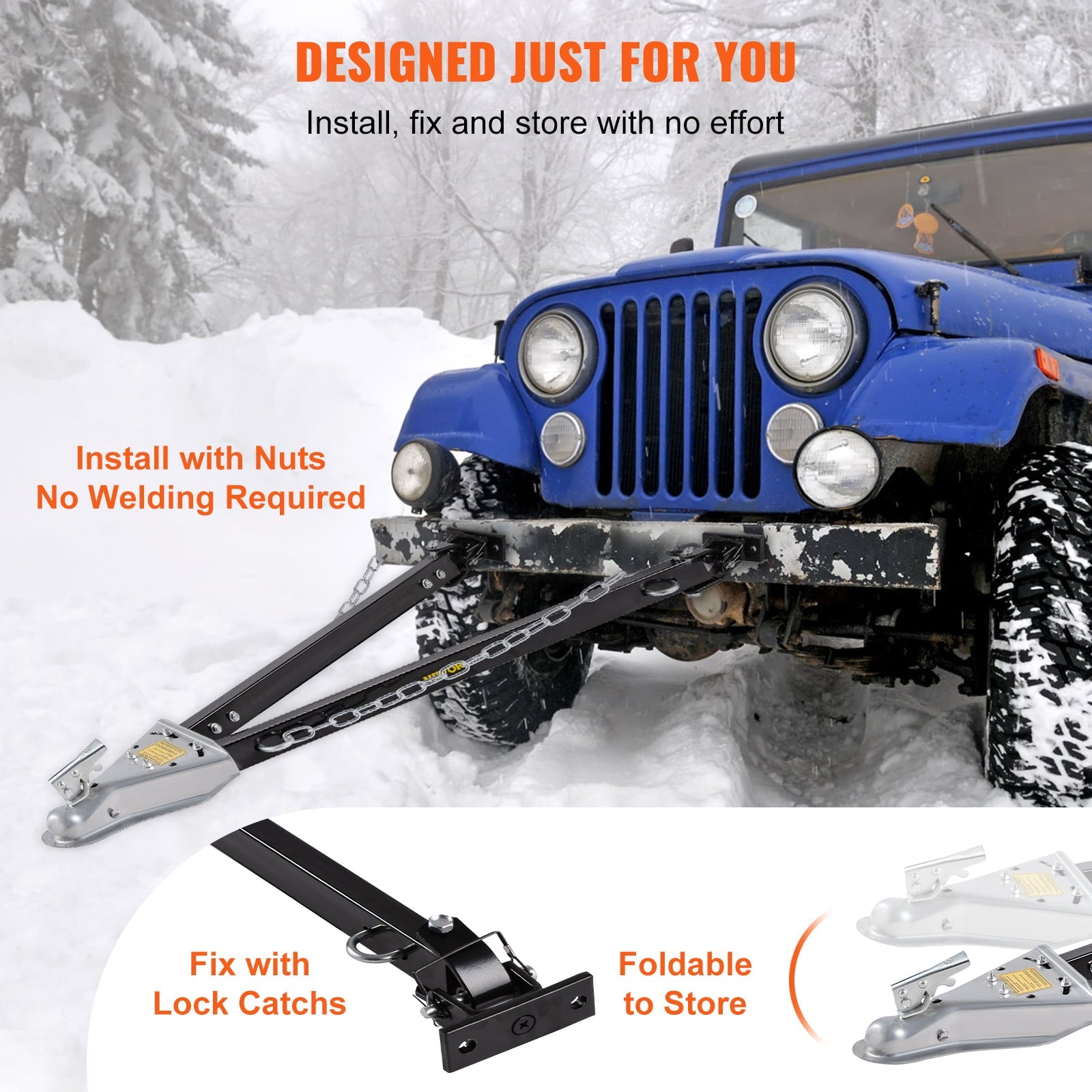 BENTISM Adjustable Tow Bar Bumper Mount Tow Bar 5000lbs Fit 2'' Ball w/ Chains