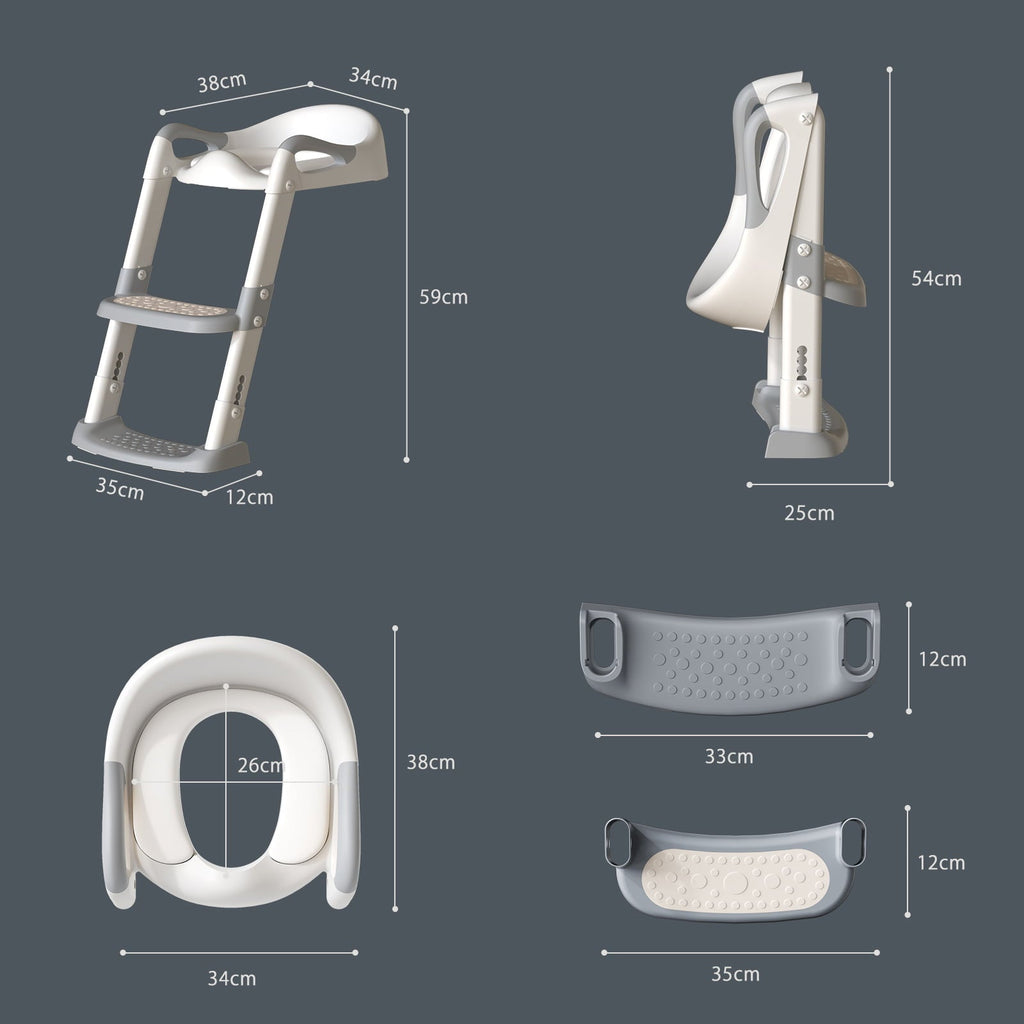 KORIMEFA Baby Potty Training Seat, Potty Toilet Seat, Foldable Toddler Toilet Potty Chair, Toilet Trainer Seat with Anti-Slip Pads Ladder for Boys Girls Kids, Grey