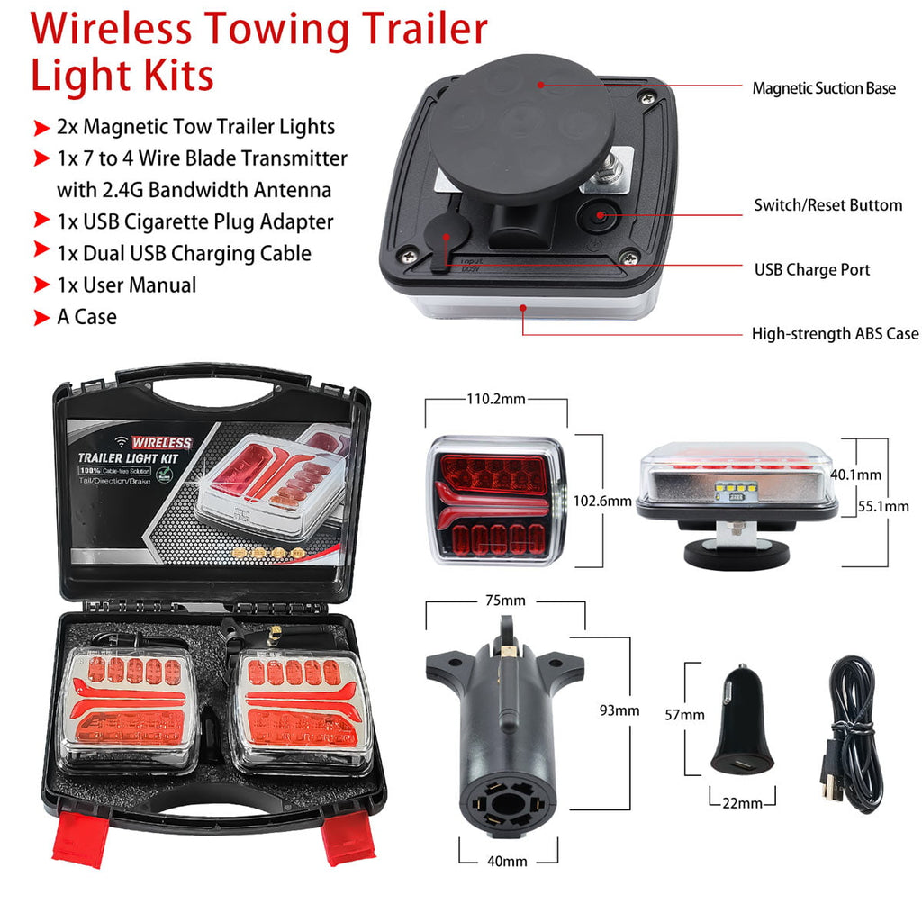 Wireless Magnetic Tow Light Kit, Rechargeable Battery Tow Trailer Lights Kit for Trailers, Trucks, Campers,and Boats