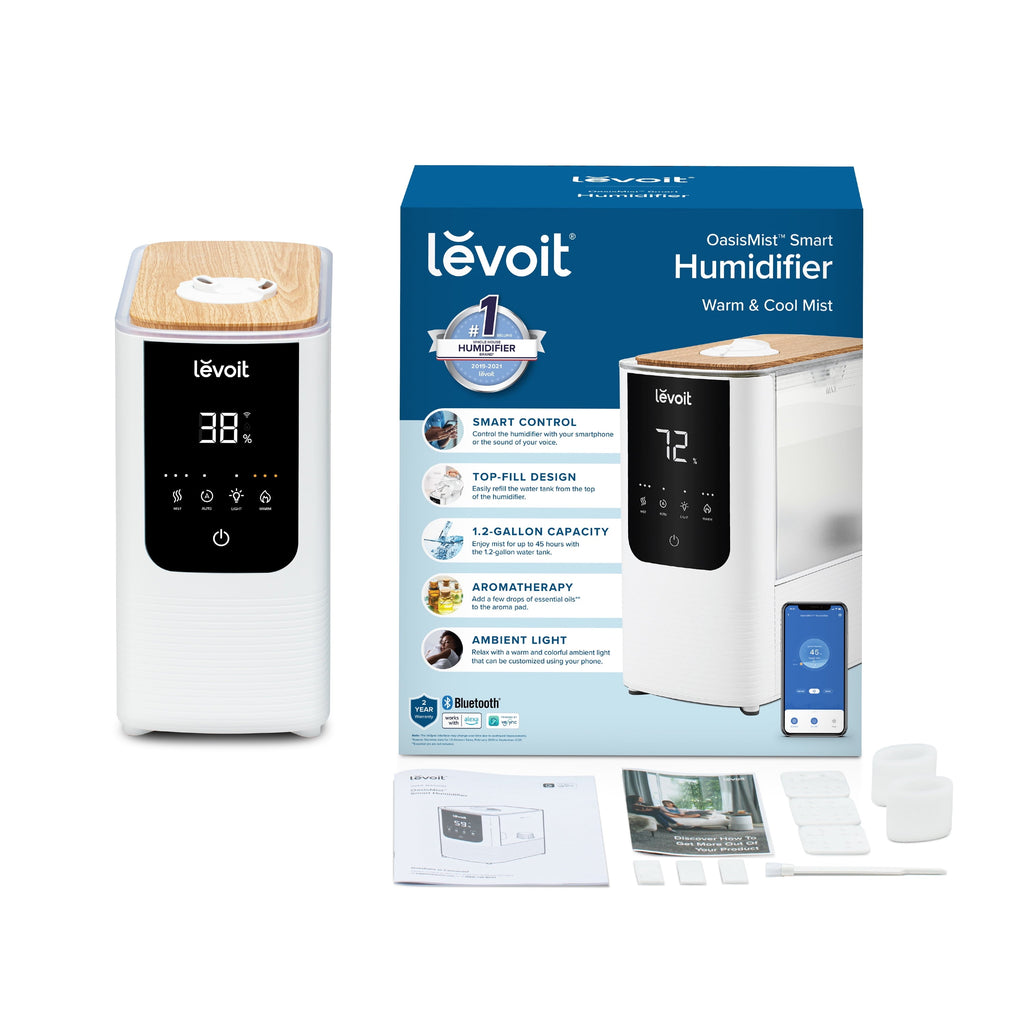 Levoit Smart Cool and Warm Mist Top Fill Humidifier with Aromatherapy, 4.5L, OasisMist LV450S, Wood