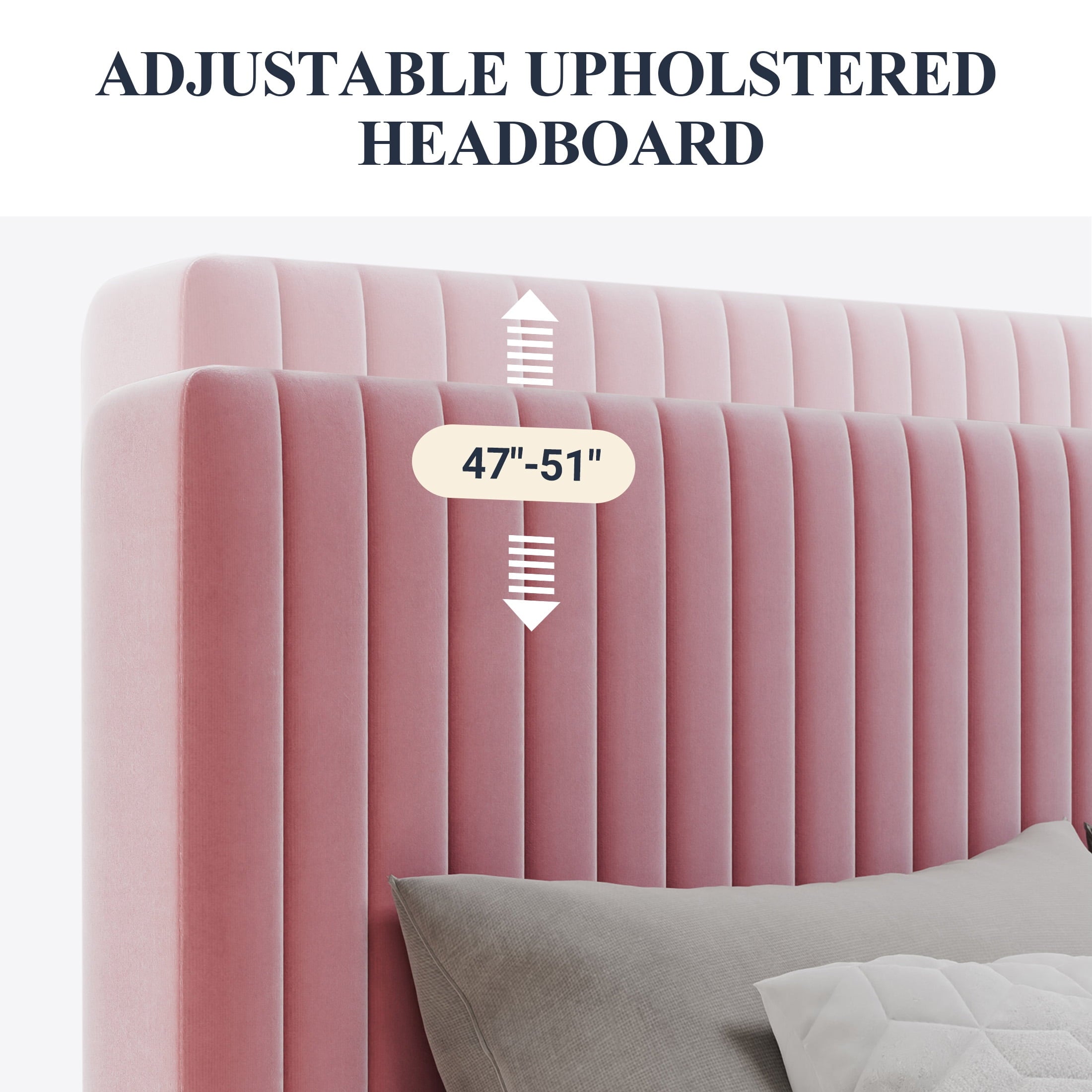SHA CERLIN Pink Queen Size Upholstered Platform Bed Frame with Adjustable Channel Velvet Headboard, Adult